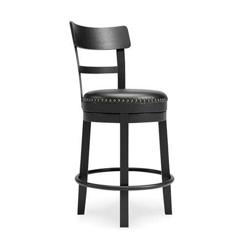 Signature Design by Ashley Valebeck Faux Leather Upholstered Swivel Barstool, Nailhead Trim, Solid...