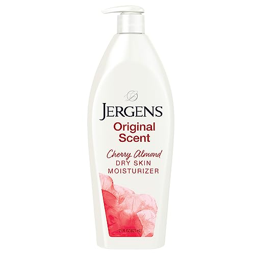 Image of Jergens Cherry Almond Hand & Body Lotion, Dry Skin, 21 fl oz | Fast-Absorbing Moisturizer, Vitamins E, C & B5, Softens Dry Skin, Dermatologist Tested, Cherry Almond Scent