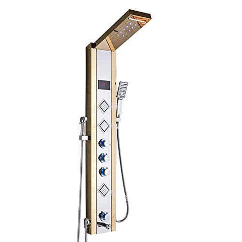 Sistema de Torre de Panel de Ducha Termostático LED con Funciones Múltiples, Pantalla Digital, Ducha Superior, Chorros de Masaje, Tubo de Llena miniatura 1