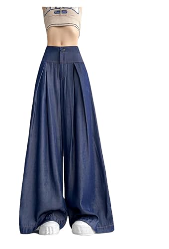 Women's Korean Version of High Waist Loose Slim Drooping Silk Thin Denim Wide-Leg Pants
