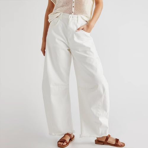 JiXiang Womens Barrel Jeans Vintage Y2K Cargo Baggy Jeans Wide Leg High Waisted Midrise Button Fly Causal Cropped Denim Pants3