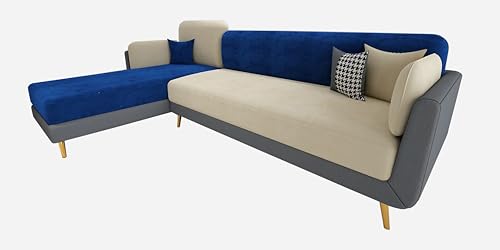 Image of Black Wood Modern Velvet RHS Sectional Sofa (3 + Lounger) with Extra Luxury Comfort for Bedroom, Living Room, Dining Room, Drawing Room, Home Office in Bug Resistant Wood Structure