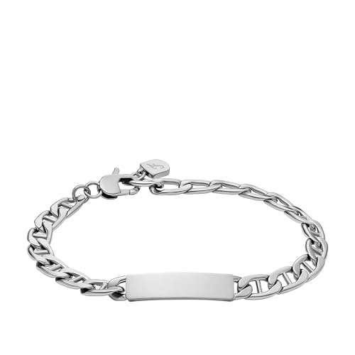 Image of Fossil Men's Plated Stainless Steel Engravable Personalized Gift ID, Chain or Cuff Bracelet for Men