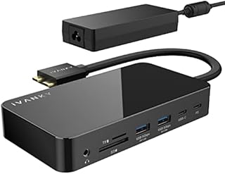 MacBook Pro Docking Station with 180W Power Adapter, iVANKY 12 in 2 Dual 4K@60Hz USB C Docking Station for MacBook Pro/Air Thunderbolt 3/4 Dock 2HDMI 2.0, 96W PD, 6 USB, 1Gbps Ethernet SD/TF Audio