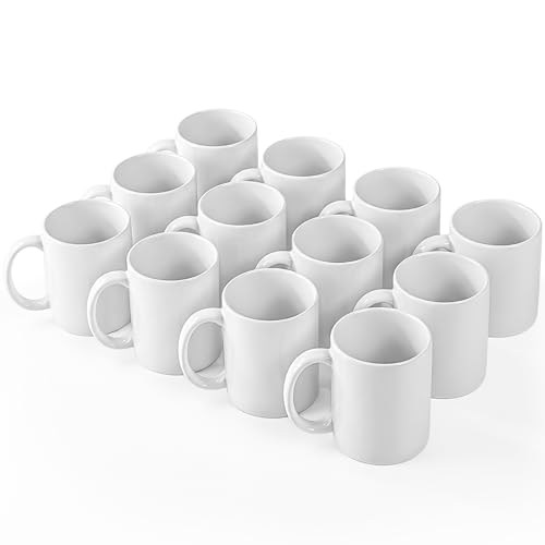 KONZEPT Juego de 12 tazas de café – 350 ml tazas de porcelana para pintar, perfectas para ideas creativas de bricolaje y regalos personales, tazas de cerámica blanca