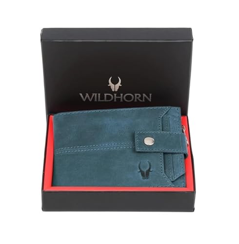 WildHorn RFID Protected Leather Wallet for Men, Blue Hunter
