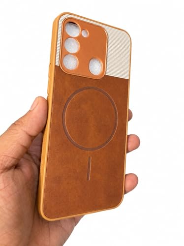 Image of Bintage Mac Safe Design Hard Slim Back Case | Soft Border Camera Protect | Dual PU Leather Finish Back Cover Compatible for Tecno Spark Go 2022 - White & Brown