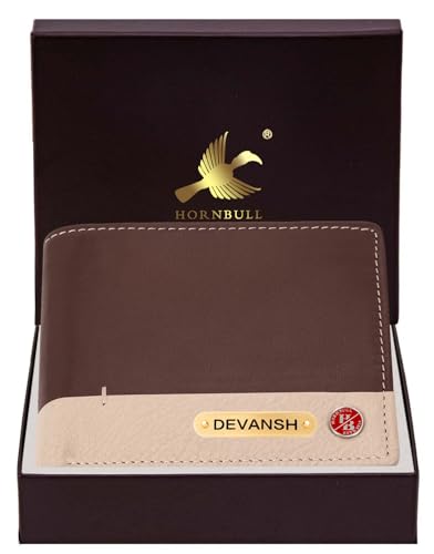 Image of HORNBULL Men's Personalized Gift Wallet I Customized Slim Stylish Leather Purse with Name I Unique Birthday Gift for Men Boy Love Husband (Brown /Sand)