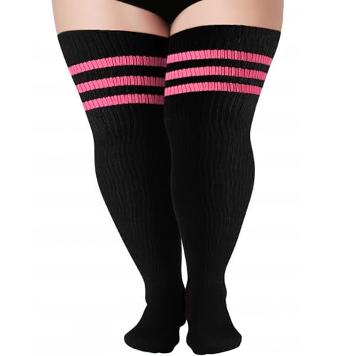 Trifabricy Plus Size Thigh High Socks for Thick Thighs, Extra Long Striped Thigh High Socks for Women Over Knee Stockings Leg Warmers Boot Sock for Winter