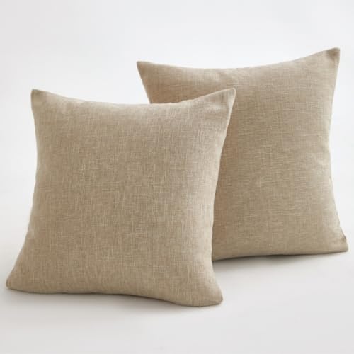 Sunday Praise Neutral Linen Decorative Throw Pillow Covers 16x16 Khaki