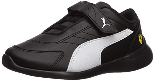 PUMA baby girls Scuderia Ferrari Kart Cat Iii hook and Loop Sneaker, Puma Black-puma White-blazing Yellow, 4 Toddler US