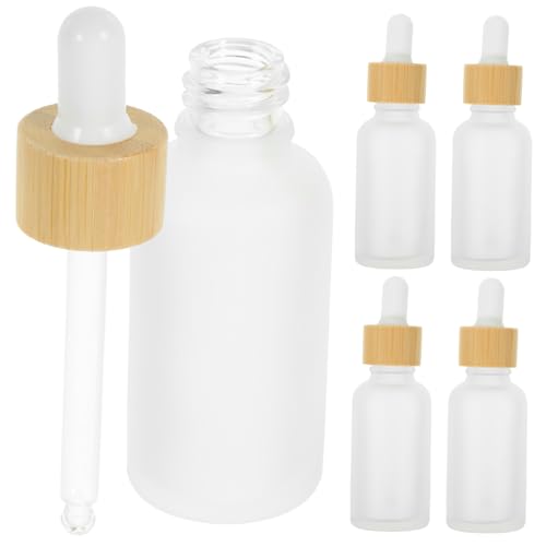 Holibanna 5 Botellas De Vidrio Con Cuentagotas Y Tapa De Bambú Limpiador De Botellas De Agua Botellas De Aceite Botellas De Cuentagotas De Laboratorio Botellas De Gotas Para Los Ojos