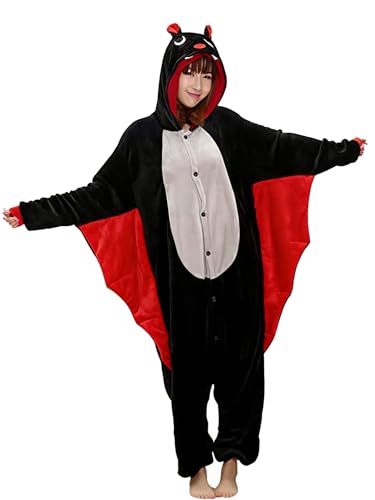Ovender Cosplay pijama Kigurumi disfarce animal macacão de uma peça carnaval Natal Halloween adultos unissexo mulher homem roupa interior show inverno (L/XL, morcego preto vermelho)
