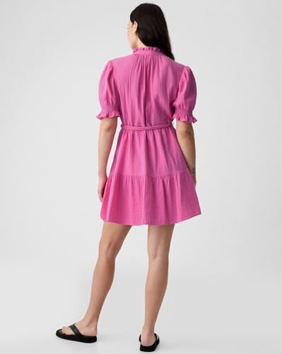 Image of Gap Women Regular Fit Tiered Mini Belted Gauze Casual Dress