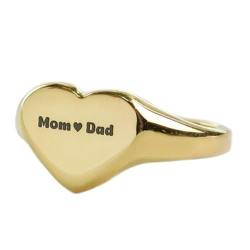 Bague Maman et Papa chevalière cœur vintage hypoallergénique argent 925 plaqué or