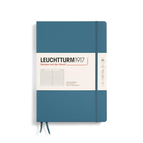 LEUCHTTURM1917 366182 Libreta Composition (B5) 178 x 254 mm, Tapa Dura, 219 páginas numeradas, Stone Blue, Lineas