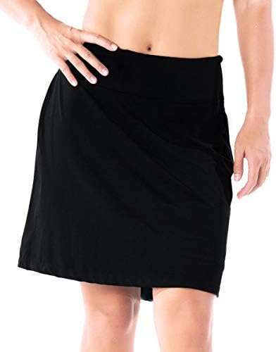 Yogipace Women's Sun Protection 17" Long Running Skirt Athletic Golf Skort with Tennis Ball Pockets Built in Shorts Black Size L