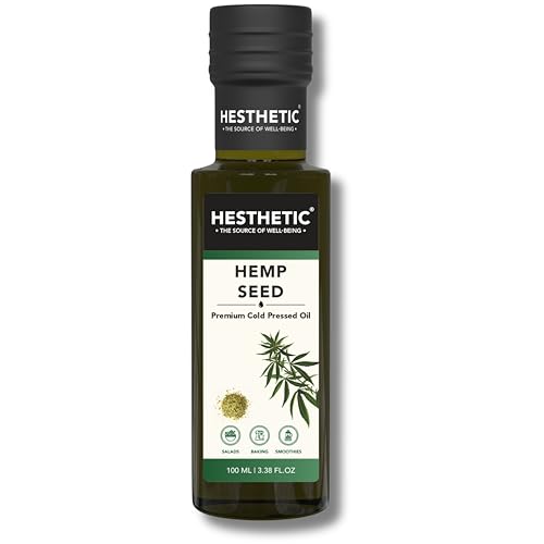 Image of HESTHETIC Cold Pressed Hemp Seed Oil 100ml | Unrefined Virgin Food-Grade Hemp Seed Extract | Rich in Plant Omega-3 & Omega-6 | Salad-Drizzle & Finishing Use | Glass Bottle