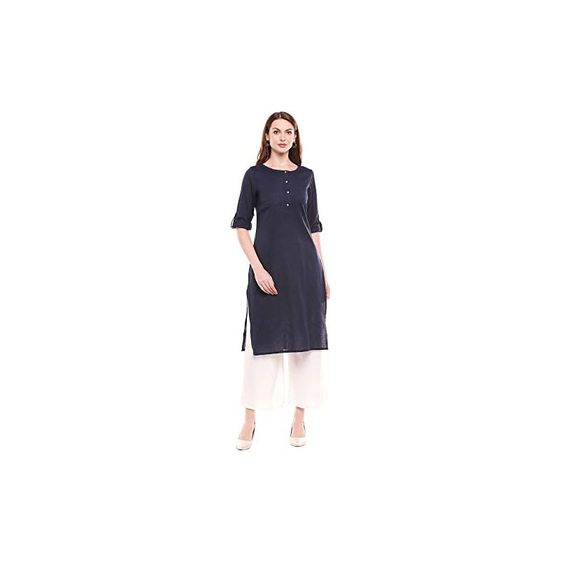 W for Woman Navy Blue Round Neck Solid Kurta_20FEW13783-211284_M