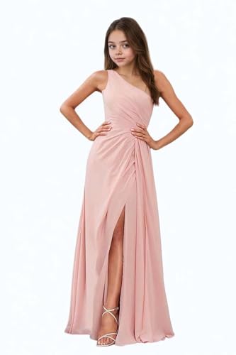One Shoulder Junior Bridesmaid Dresses Chiffon Pageant Gowns for Girls Long Junior Flower Girl Dress4