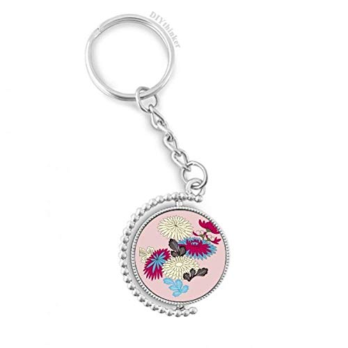 Anillo de la cadena rotativo con motivo de pintura japonesa rosa y enganche Pilgrim