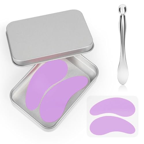 MOLZINY 1 Pare Parches para Ojos Reutilizables Parches Reutilizables para los Ojos Silicona Reutilizables de Silicona Ecológicos con Aplicador de Crema para Ojos de Metal y Estuche de Lata