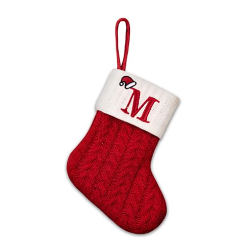 Putentfun Nikolausstrumpf Personalisiert mit Buchstaben Weihnachtsstrümpfe 20 cm Bestickter Nikolausstrumpf Christmas Stockings Weiß Bündchen Kamin hängende Ornamente Geschenkhalter für Weihnachtsbaum