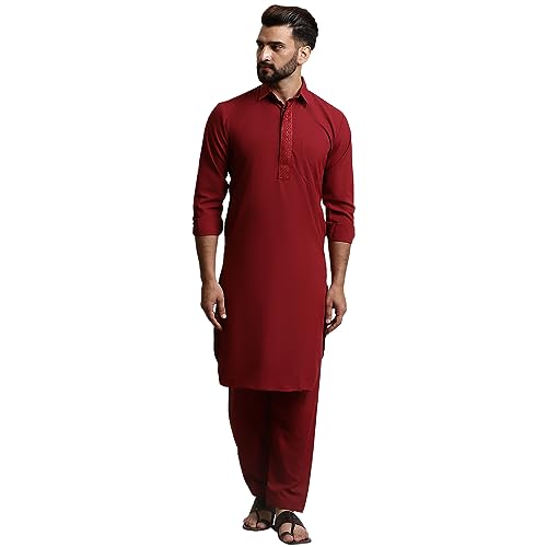 Image of SOJANYA Men's Cotton Silk Pathani Kurta Set with Wide Leg Straight Fit Salwar