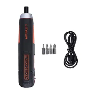 BLACK+DECKER BD40K4 4V 6.35mm Li-ion Cordless Screwdriver with E-Clutch and Intelligent Torque System with LED Worklight & 4-Piece Accessories for Home & DIY Use, 1 Year Warranty, ORANGE & BLACK