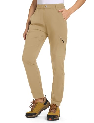 TBMPOY Women's Hiking Cargo Pants Lightweight Water Resistant Quick Dry Fishing Camping Travel Work Pant with 6 Pockets Khaki XL