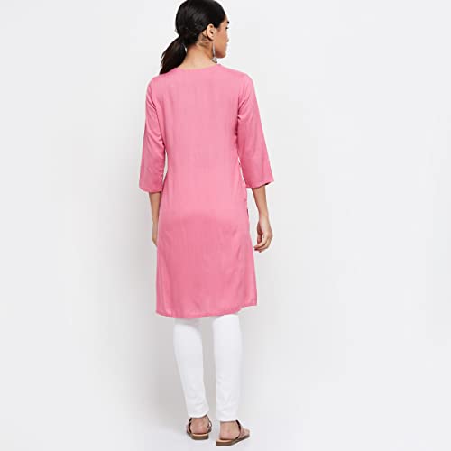 Image of Max Women Rayon Regular Solid Three-Quarter Sleeves Straight Kurta