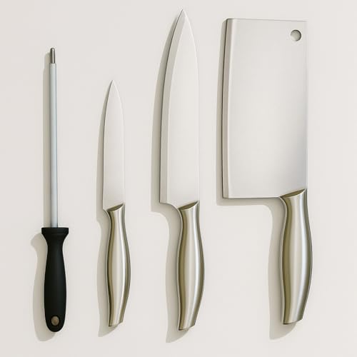 YELONA Premium 3 Stainless Steel Knife Combo Set - Paring, Chef, Meat Cleaver Sharpener | Heavy Duty Sharp Blade Long Lasting Multipurpose Knives for Cutting Chopping Mincing