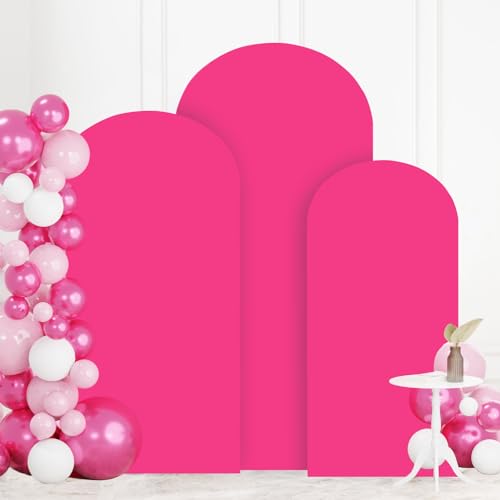 Image of FOTSHARER Hot Pink Arch Cover Set of 3 Spandex Arch Cover Backdrop Fabric 4FT 5FT 6FT Chaira Wedding Arch Stand Covers Balloon Round Top Arched Covers Stretchy Backdrop Fuchsia Decor