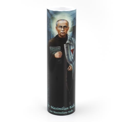 Bougie LED Saint Maximilien Kolbe cadeau religieux pour communion et baptême