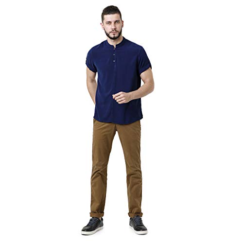 Image of Identiti Short Sleeves Solid Slim Fit 100% Viscose Casual Shirt /Kurta for Men