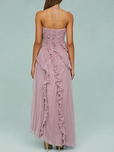 Image of Women Y2k Backless Long Dress Halter Tie Neck Maxi Dress Flowy Beach Sundress Summer Streetwear