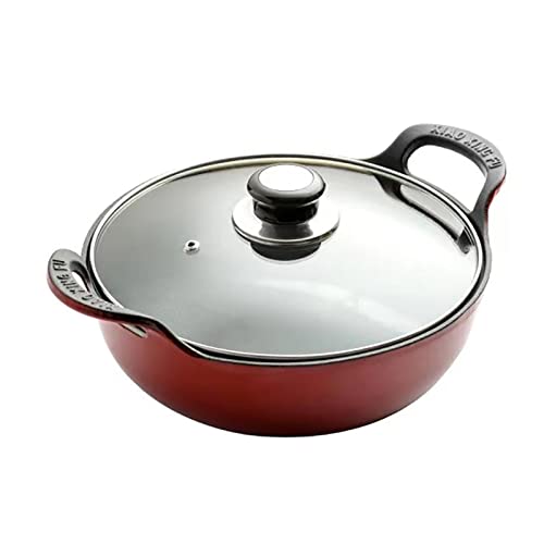 Sartén de hierro fundido esmaltado con tapa (25/27 cm) Cacerola antiadherente multifunción/Olla común/Wok, olla antiadherente, para placas de inducción/gas (Color : B, Size : 27cm) Cover