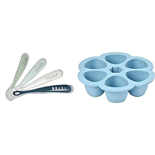 BÉABA - Lot de 4 Cuillères en Silicone Bébé/Enfant 1er Âge - Dès 4 mois, Souple & Multiportions Silicone de qualité premium, Résistance thermique...
