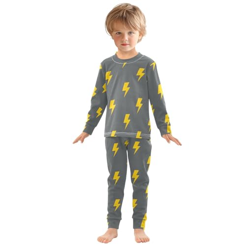 Pajama Sets Long Sleeve Yellow Lightning Bolt Pattern Soft Comfy Sleepwear 2 Piece PJS 3-8T2