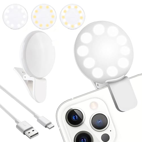 2Pcs Mini LED Ring Light, Rechargeable Small Clip On Selfie Light, Portable Adjustable 3 Brightness Lighting Modes Ring Lights for Phone, iPad, Tablet, Laptop, Tool for Tiktok Stuff