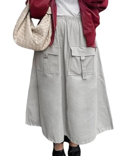 Long Skirts for Women Elastic High Waist Pockets Loose Casual Cargo Midi Skirt Going Out Womens Fall Clothes