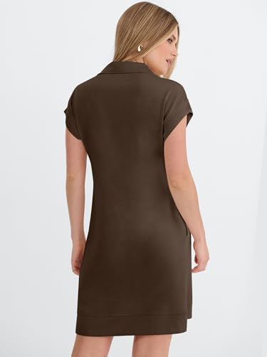 Image of ANRABESS Womens Summer Casual Half Zip Cap Sleeve Trendy Wrinkle-Free Tshirt Dress 2026 Spring Beach Vacation Short Dresses