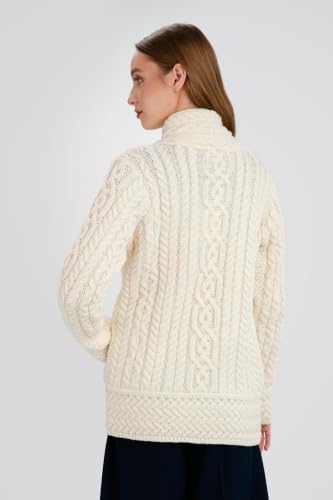 Image of SAOL Irish Cardigan for Women Made of 100% Merino Wool Ireland Sweater Cable Knit Zip Jacket