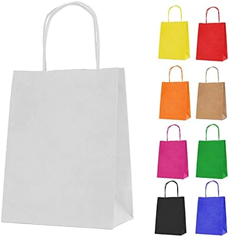 MERRIMEN 30 Kraft Paper Bags for Gifts, Food & Sweets | Strong Sustainable Carrier Bags with Twisted Handles | Ideal Goody Bag for Kid Parties, Christmas, Wedding, Hen Do  18 X 22 X 8cm (Silver)