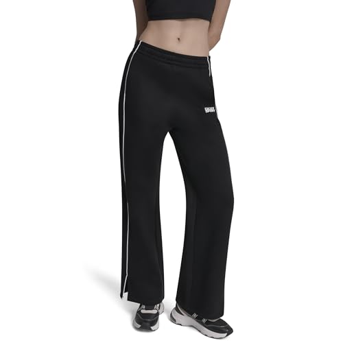 DKNY Women's HD Logo Piped Track Pant with Pockets, Black/White, X-Large