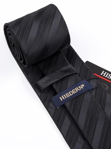Image of HISDERN Ties for Men Stripe Plaid Tie Classic Necktie Pocket Square Cufflinks Set for Formal Wedding Business Party