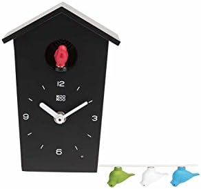 KOOKOO BirdHouse mini black, tiny modern cuckoo clock w. 12 natural bird voices or cuckoo call
