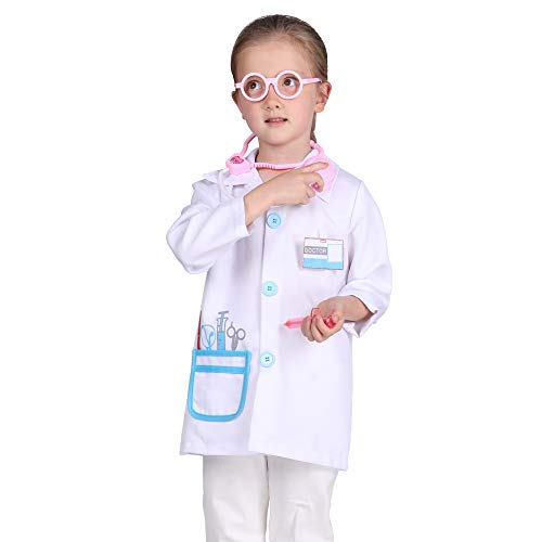 Familus Doctor Costume for Kids Doctor Role Play Coat Doctor Dress Up for Boys Girls 7-8T