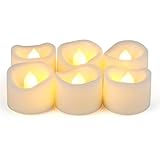 6 Flameless LED Battery Operated Tea Lights with Timer Realistic Flickering Electric Tealight Votive Candles Set Bulk Baptism Wedding Party Decorations Home Decor Centerpieces Batteries Incl.