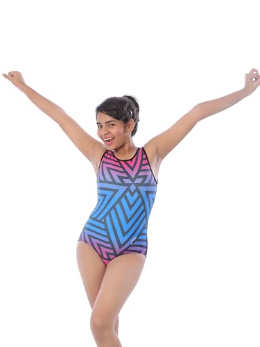 Image of IKAANYA Girls /Women Sleeveless Rhinestone Leotard - Ideal for Gymnastics, Dance, Yoga, Acrobatics or Performance (Geomult, 4-5 Years)